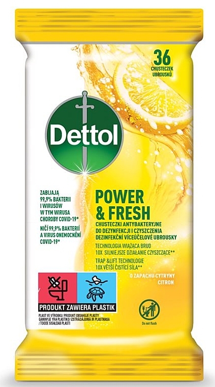 Antibacterial Disinfectant Wipes - Dettol Power & Fresh — photo N4