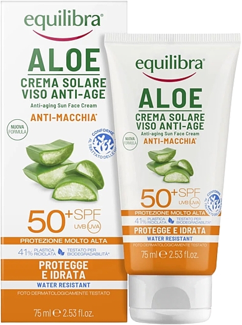 Face Sun Cream - Equilibra Aloe Anti-Aging Sun Face Cream SPF 50+ — photo N1