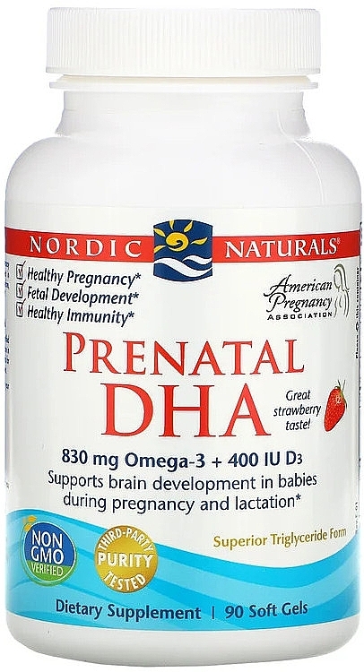 Dietary Supplement with Strawberry Flavor for Pregnant Women "Omega-3" - Nordic Naturals Prenatal DHA Strawberry — photo N1