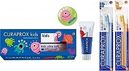 Fragrances, Perfumes, Cosmetics Fluoride Teeth Care Set "Strawberry", blue/orange toothbrush - Curaprox (t/past/60ml + t/br/2pcs)