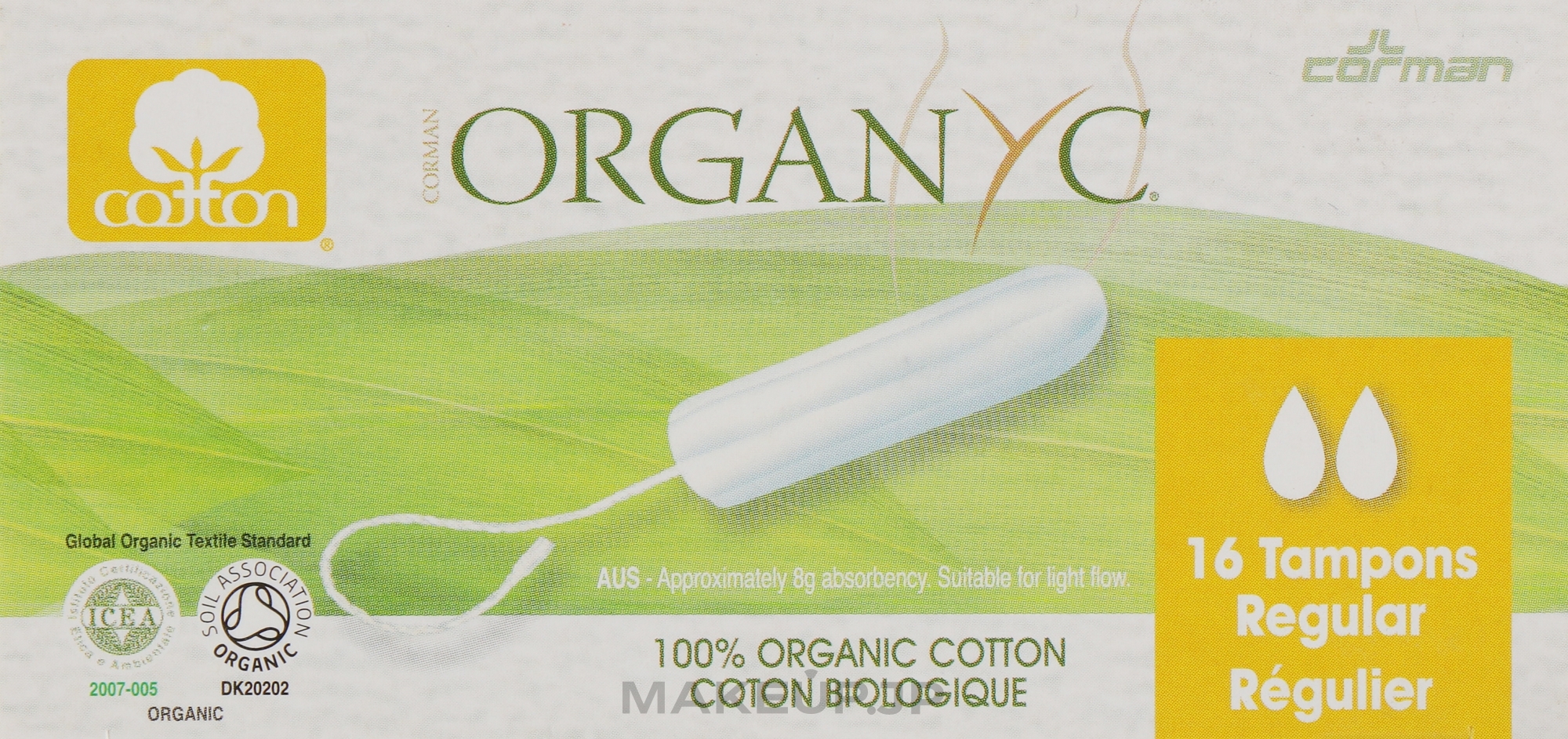Organic Cotton Tampons, 16 pcs - Corman Organyc Digital Regular — photo 16 szt.