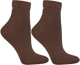 Women's Short Socks 3/4, ribbed with embroidery, brown - Moraj — photo N1