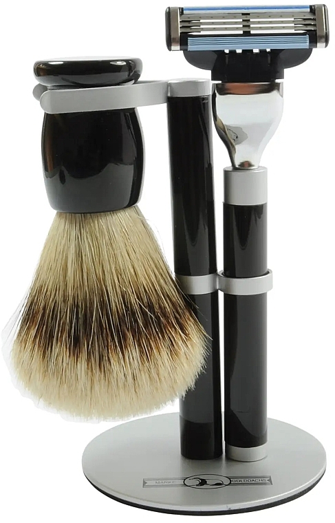 Shaving Set - Golddachs Pure Badger, Mach3 Black (sh/brush + razor + stand) — photo N1