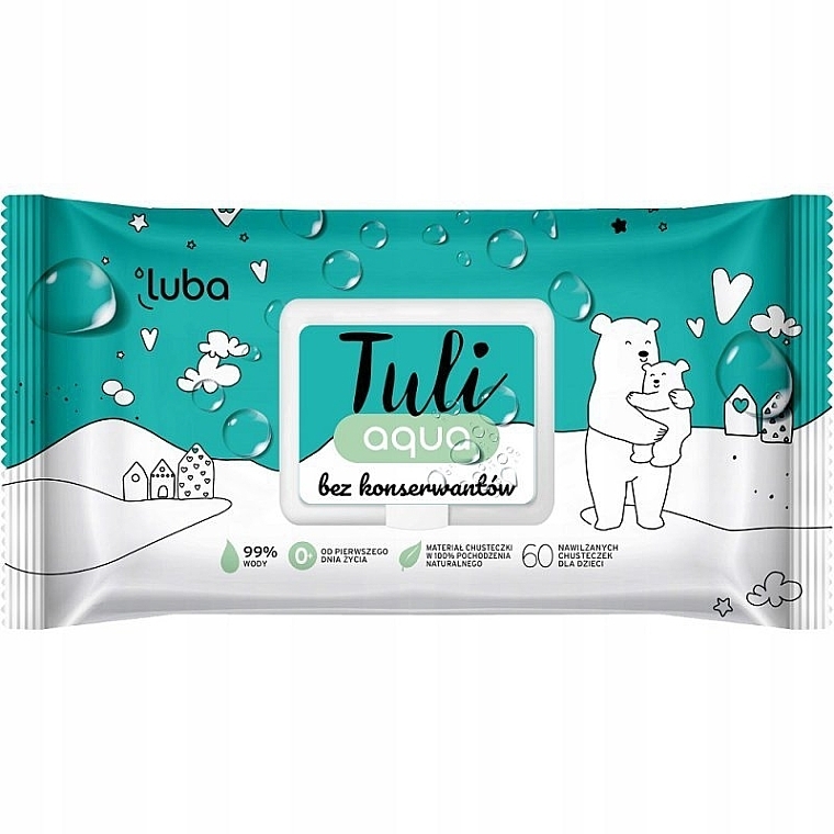 Baby Wet Wipes without Preservatives, 60 pcs. - Luba Tuli Aqua — photo N1