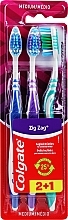 ZigZag Set, medium, purple + dark blue + light blue - Colgate Medium Toothbrush — photo N1