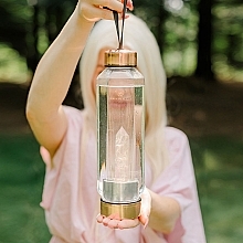 Glass Water Bottle with Rose Quartz, 650 ml - Crystallove Hexagon Pink Quartz Bottle — photo N3