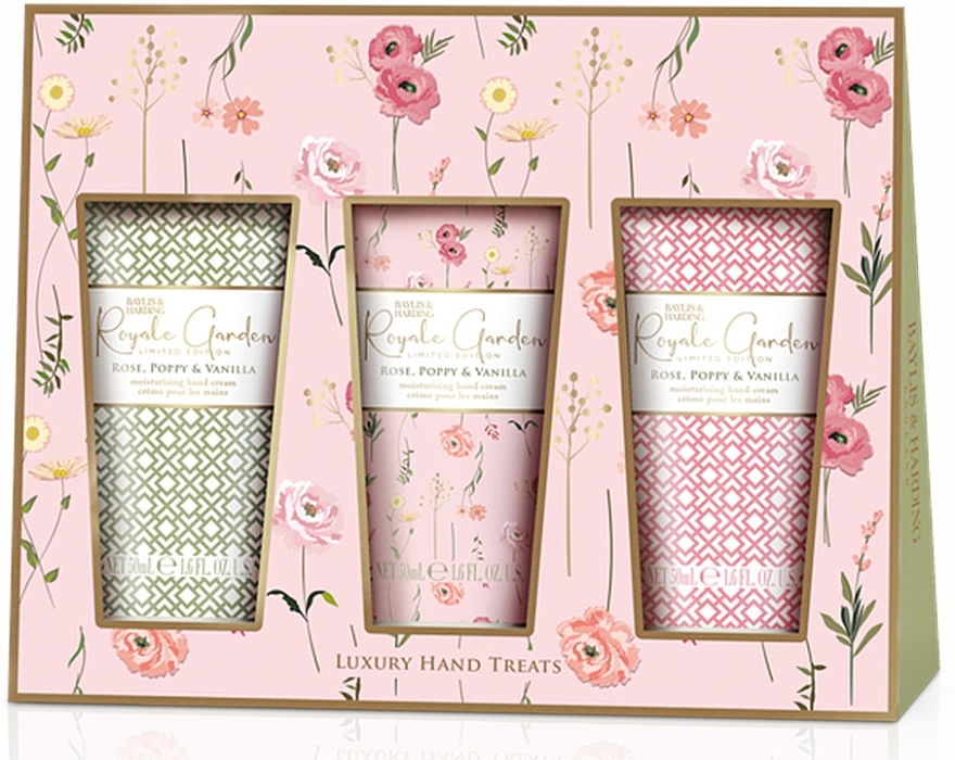 Set - Baylis & Harding Royale Garden Rose, Poppy & Vanilla Luxury Hand Treats Gift Set (h/cr/3x50ml) — photo N4