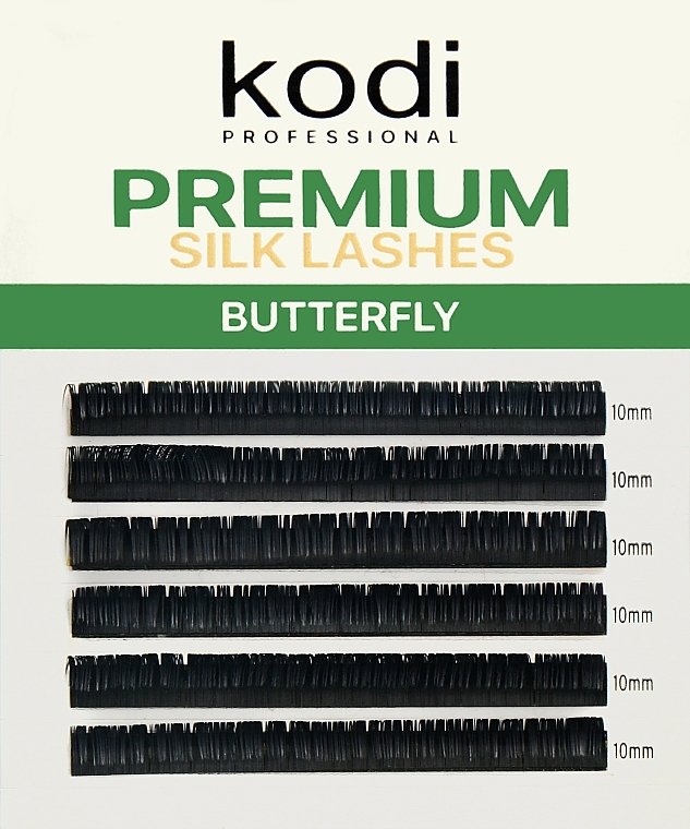 False Lashes 'Butterfly Green' D 0.10 (6 rows: 10 mm) - Kodi Professional — photo N1