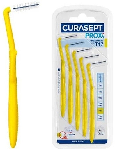 Interdental Brush, 1.7 mm, Yellow, Pack of 5 - Curaprox Curasept Proxi Treatment Angle T17 Yellow — photo N1