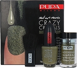 Fragrances, Perfumes, Cosmetics Nail Set - Pupa Crazy Crystals Nail Art Kit №12 Urban Khaki (Nail/5ml + Crystals + Mini Brush + Tray)