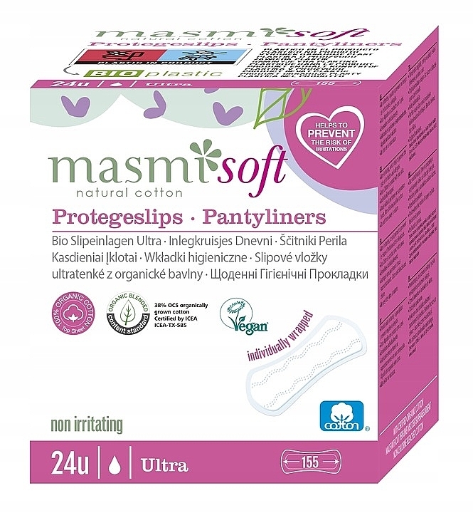 Ultra-Thin Pantyliners, 24 pcs - Masmi Natural Cotton Soft Pantyliners — photo N1