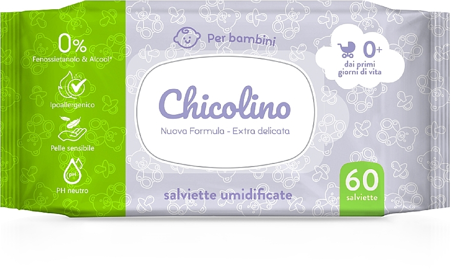 Baby Wet Wipes from the First Day of Life, 60 pcs - Chicolino — photo N1