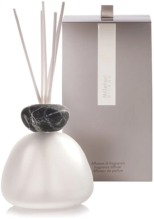 Fragrance Diffuser without Filling, 400 ml, black lid - Millefiori Milano Marble Glass Frosted Diffuser Black Cap — photo N1