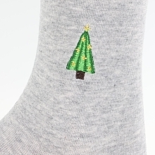 Women's High Socks with Christmas Embroidery, grey with a Christmas tree - Moraj — photo N2