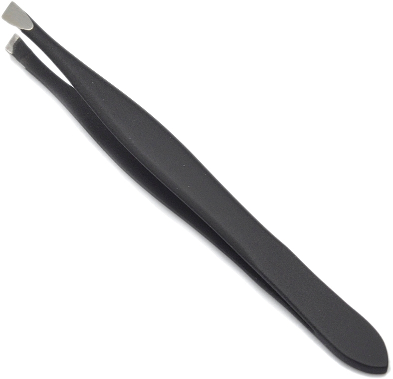 Professional Slanted Tweezers P-32, rubberized, black - Beauty LUXURY — photo N1