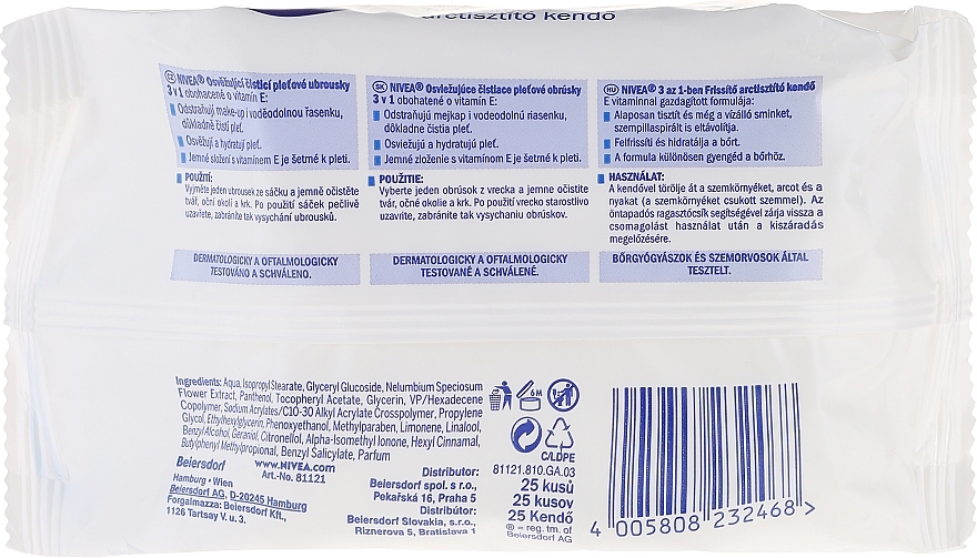 Refreshing Face Wipes, 25pcs - NIVEA 3 in 1 Cleansing Wipes — photo N6