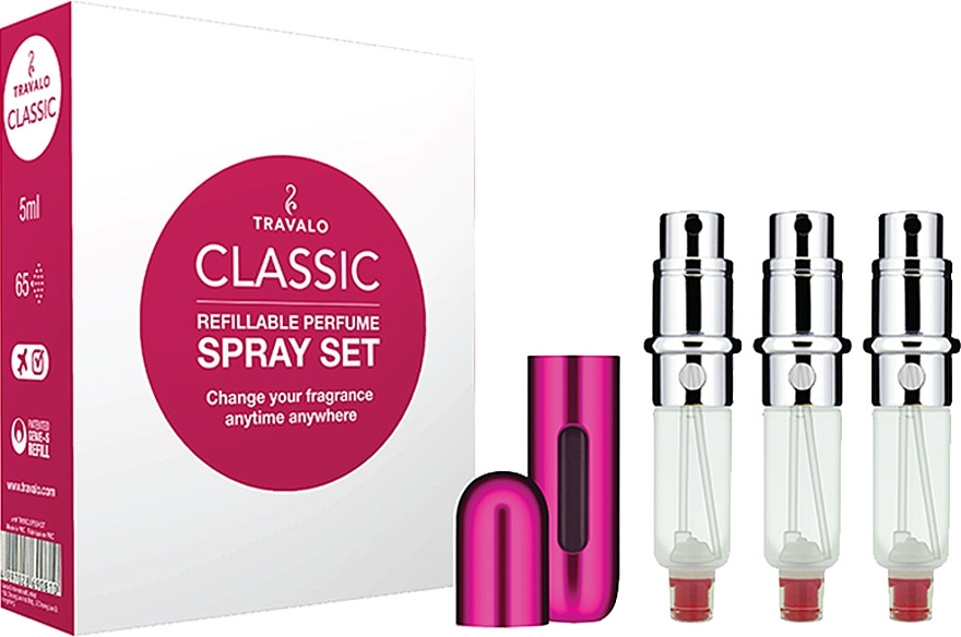 Perfumery Atomizer Set - Travalo Classic HD Pink Set (atomiser/3x5ml + case) — photo N1