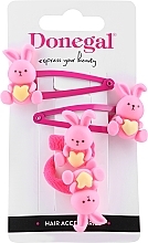 Fragrances, Perfumes, Cosmetics Set of Hair Clips & Ties, FA-5663+1, dark pink with rabbits - Donegal