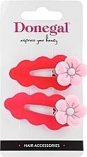 Fragrances, Perfumes, Cosmetics Hair Clips FA-5607, red with pink flowers, 2 pcs - Donegal