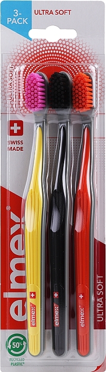 Ultra Soft Toothbrushes, yellow + black + orange - Elmex — photo N12