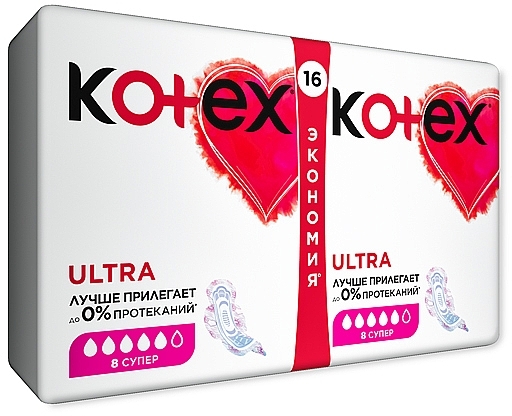 Sanitary Pads, 16 pcs - Kotex Ultra Dry Super Duo — photo N2