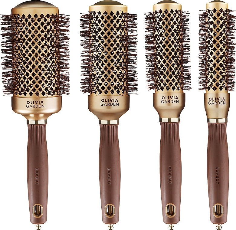 Set with 4 Nano-Ceramic Ion Brushes - Olivia Garden NanoThermic Gold Brown — photo N1