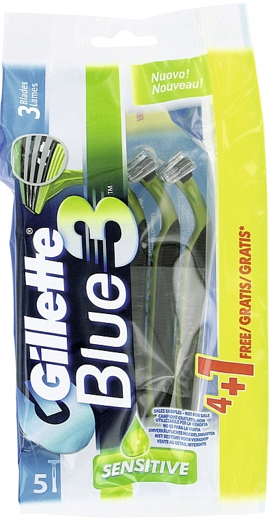 Disposable Shaving Razor Set, 5 pcs - Gillette Blue 3 Sensitive — photo N1