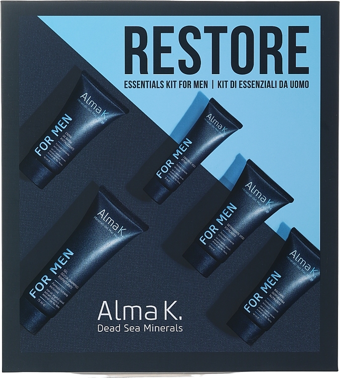 Set, 5 products - Alma K. Restory Essentials Kit for Men (sh/gel/75ml + clean/50ml + moist/30ml + sh/cr/40ml + af/balm/40ml)	 — photo N1