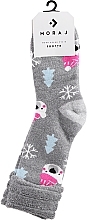 Women Winter Terry Socks, CSL450-038, grey with bear - Moray Frotte — photo N2