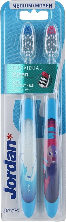 Toothbrushes, medium, transparent-blue with pictures - Jordan Individual Clean Medium — photo N1