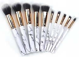 Fragrances, Perfumes, Cosmetics Makeup Brush Set, 10 pcs, white marble - Deni Carte