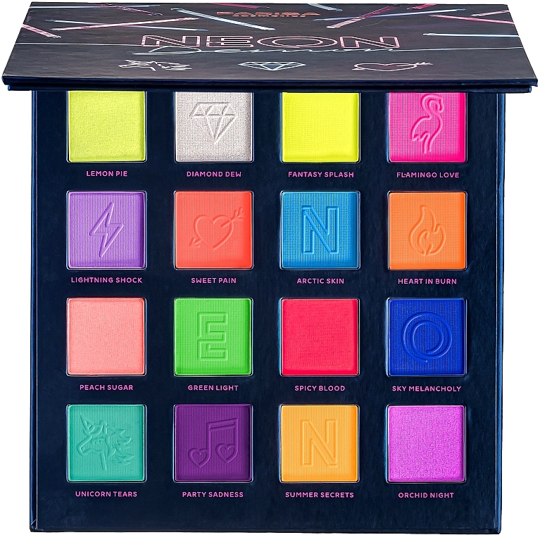 Neon Eyeshadow Palette, 16 shades - Parisa Cosmetics Neon Demon Eyeshadow Palette — photo N1