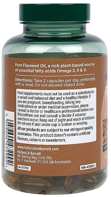 Flaxseed Oil, 2000 mg - Holland & Barrett High Strength Cold Pressed Flaxseed Oil 2000mg — photo N23