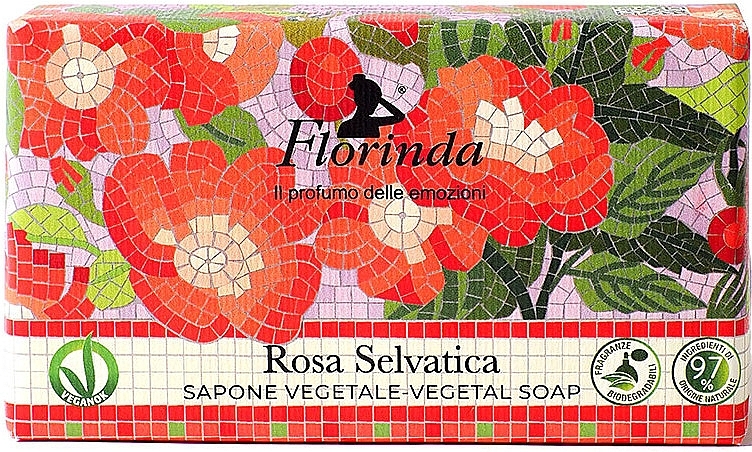 Toilet Soap 'Italian Mosaic. Wild Rose' - Florinda Rosa Selvatica Sapone Vegetale-Vegetal Soap — photo N1