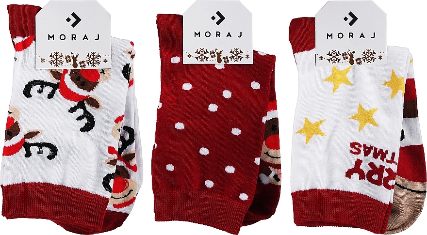 Women's Socks, 3 pairs, Christmas, red and white - Moraj — photo N2