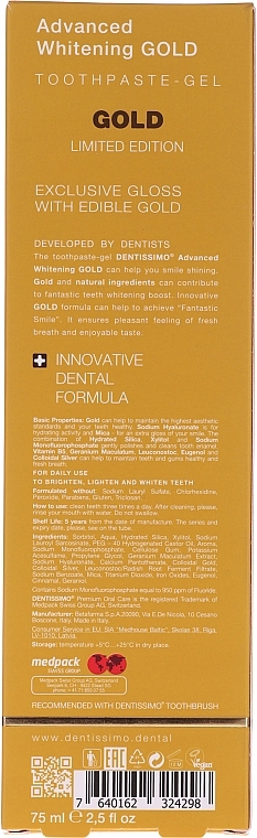 Whitening Toothpaste-Gel - Dentissimo Advanced Whitening Gold Toothpaste — photo N2