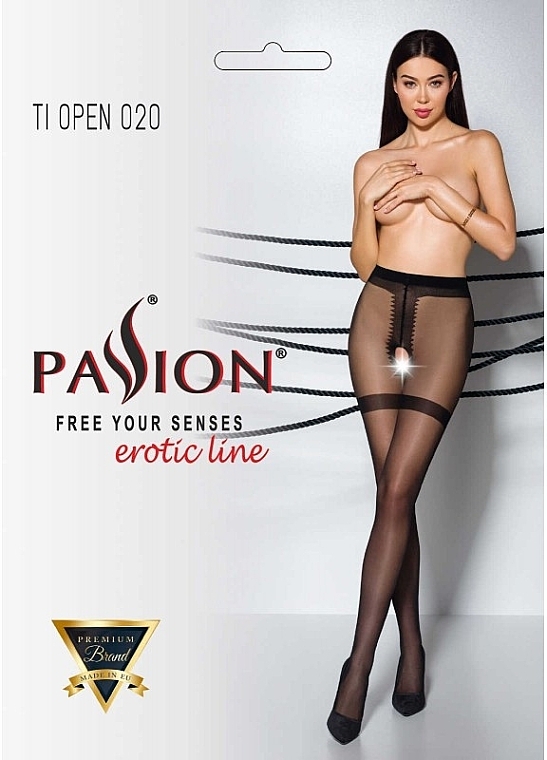 Erotic Tights with Cutout 'Tiopen' 020, 20 Den, black - Passion — photo N1