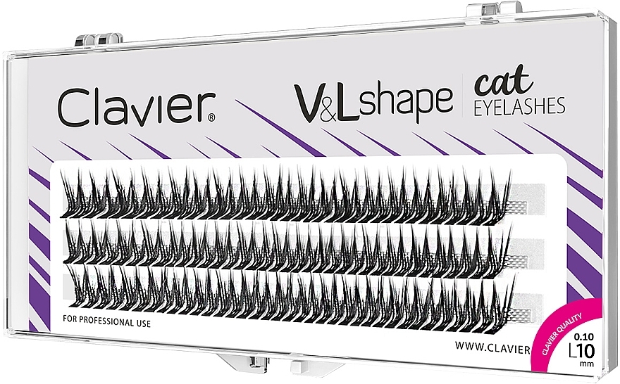 Individual Lashes L, 10 mm - Clavier V&L Shape Cat Eyelashes  — photo N1