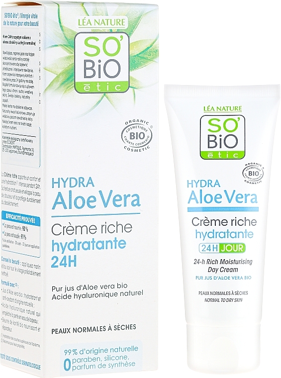 Face Cream - So'Bio Etic Hydra AloeVera 24-h Rich Moisturising Day Cream — photo N1