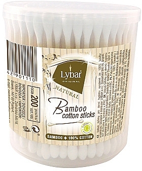 Cotton Buds in a Jar, 200 pcs - Mattes Lybar Bamboo Cotton Sticks — photo N1