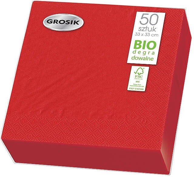 Two-Layer Paper Tissues, 33 x 33 cm, red, 50pcs - Grosik — photo N1