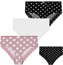 Women's Cotton Lace Polka Dot Panties Set, 3 pairs, Pink+Black+White - Moraj — photo N1