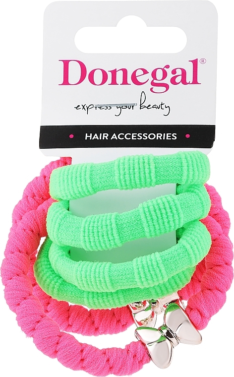 Hair Ties, FA-5665, green 4 pcs. + pink with bows 2 pcs. - Donegal — photo N1