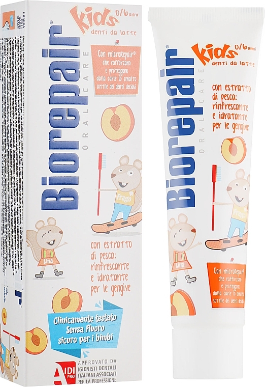 Cheerful Little Mouse Toothpaste, peach - Biorepair Kids Milk Teeth — photo N4