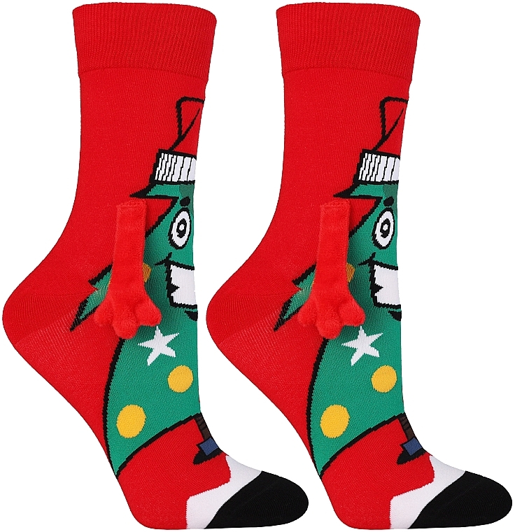 Christmas Socks with Magnet in Decorative Box 'Friendsy', CSLS250-014, red with Christmas tree - Moraj — photo N3