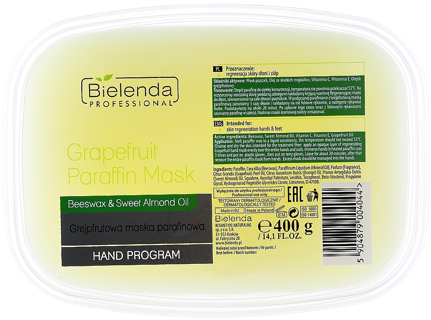 Grapefruit Paraffin Mask - Bielenda Professional Grapefruit Paraffin Mask Beeswax & Almond Oil — photo N1