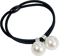 Double Hair Tie with White Pearls, black - Lolita Accessoires — photo N1
