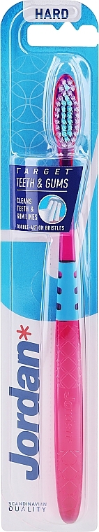 Toothbrush Hard Target, pink with blue - Jordan Target Teeth & Gums Hard — photo N1