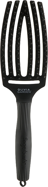 Hair Massage Brush with Boar Bristles, black - Olivia Garden Fingerbrush Combo Full Black Medium — photo N1