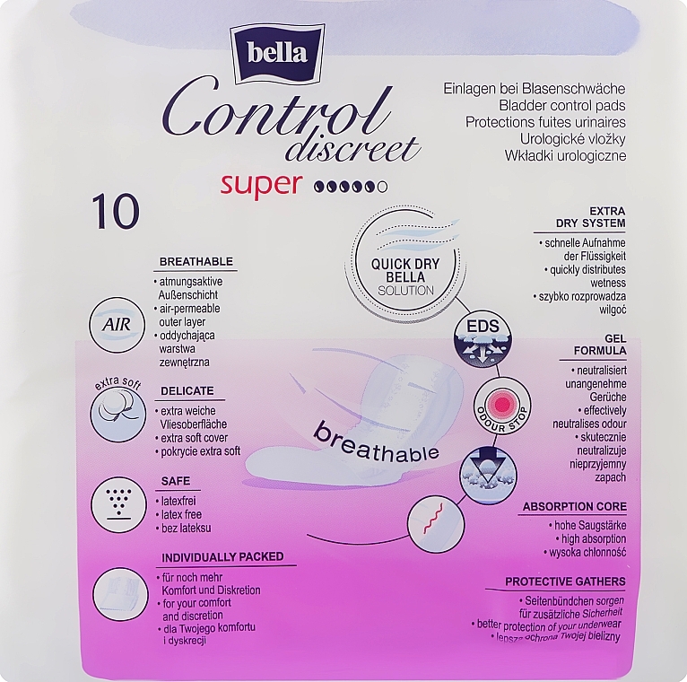 Women Urological Pads, 10 pcs - Bella Control Discreet Super Bladder Control Pads — photo N4